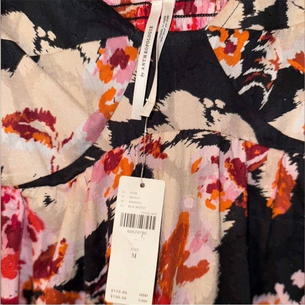 Anthropologie Somerset Puff-Sleeve Maxi Dress Black Pink Floral Tiered M NWT - Picture 6 of 7